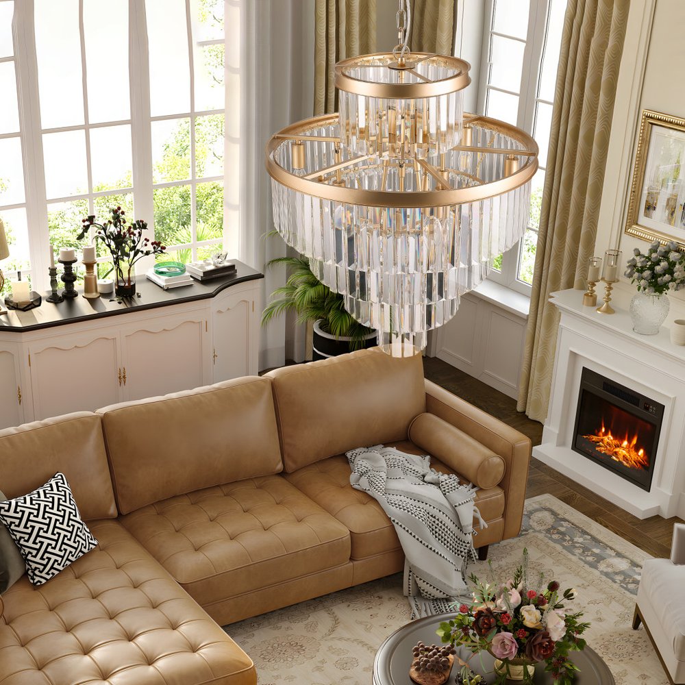 Gold Multi Light Metal Chandelier With Gold Shades