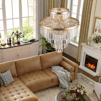 Gold Multi Light Metal Chandelier With Gold Shades