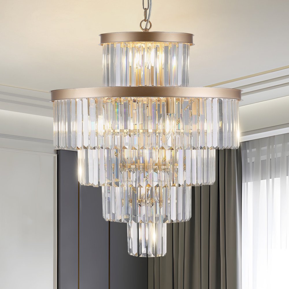 Gold Multi Light Metal Chandelier With Gold Shades