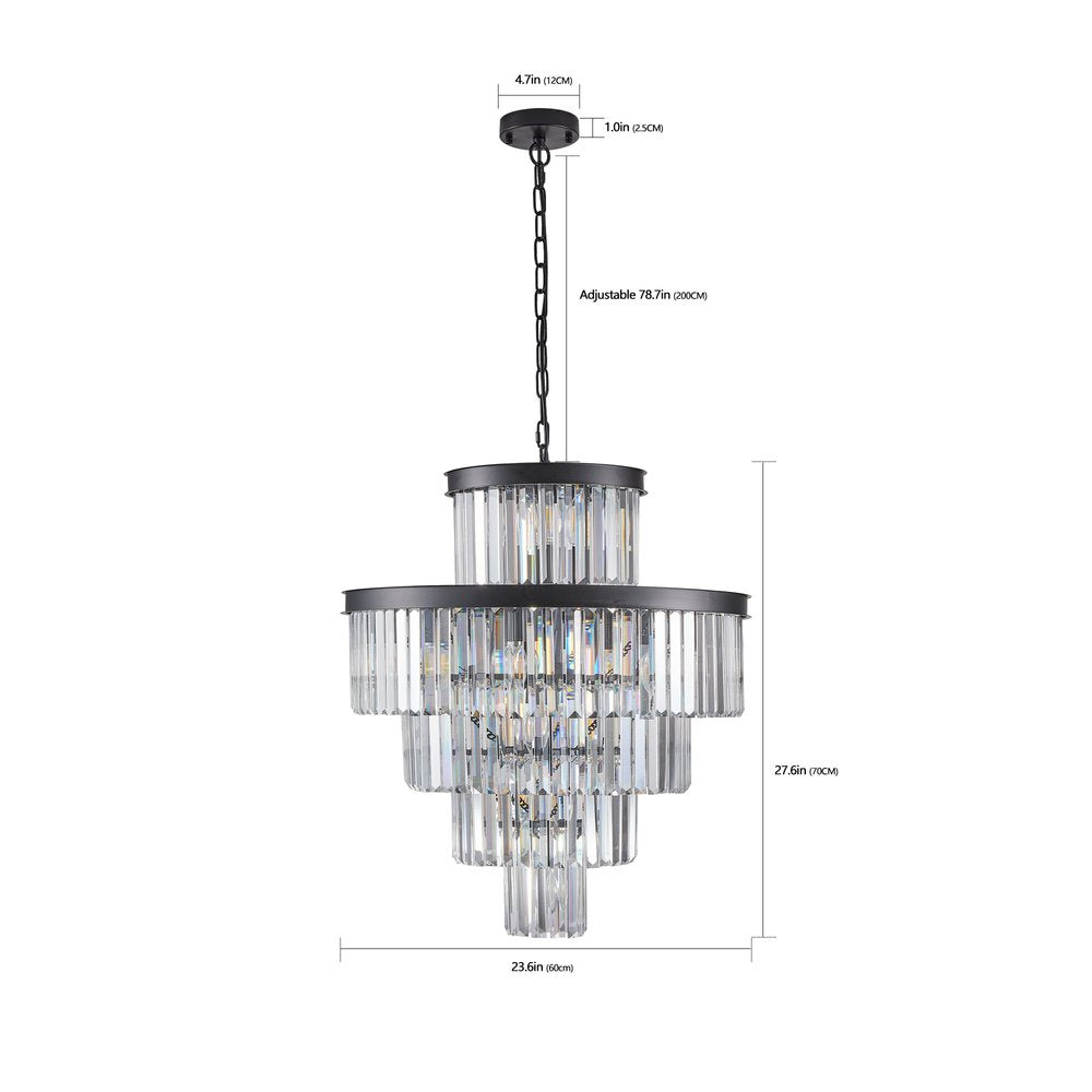 Black Multi Light Metal Chandelier With Black Shades