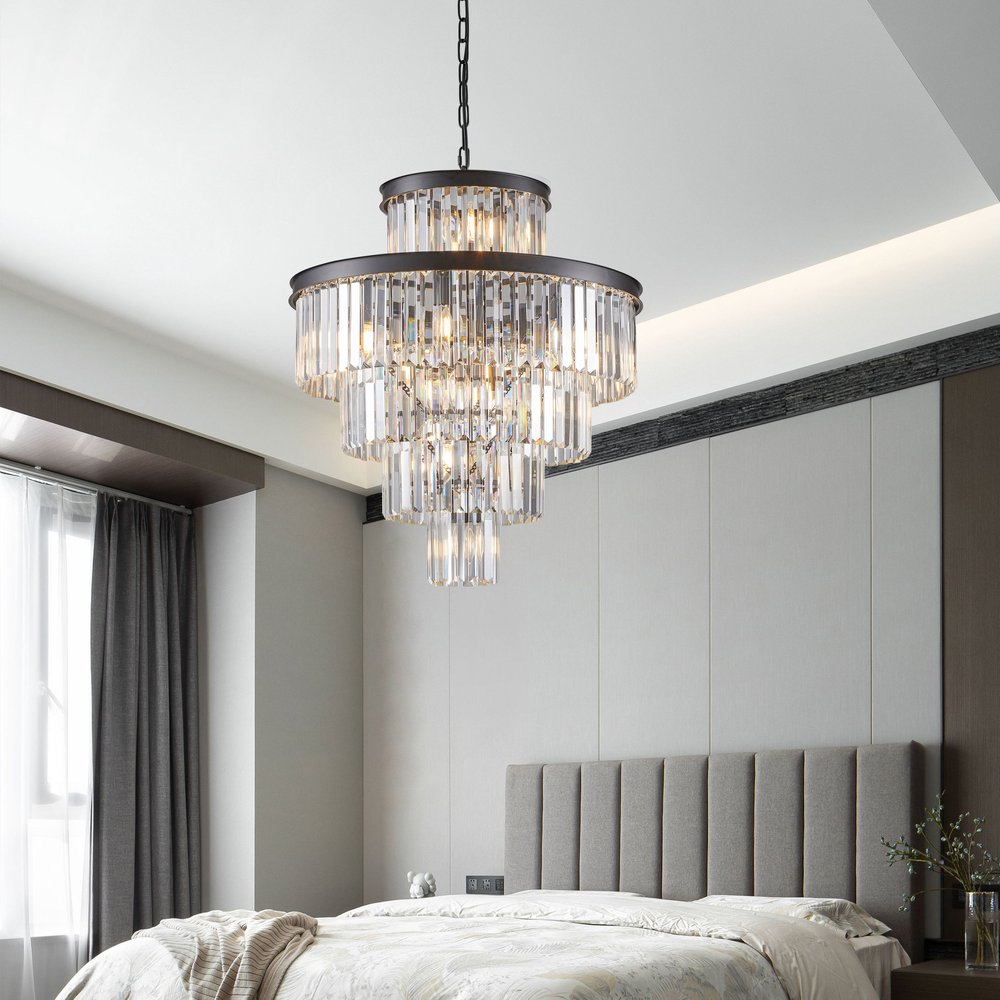 Black Multi Light Metal Chandelier With Black Shades