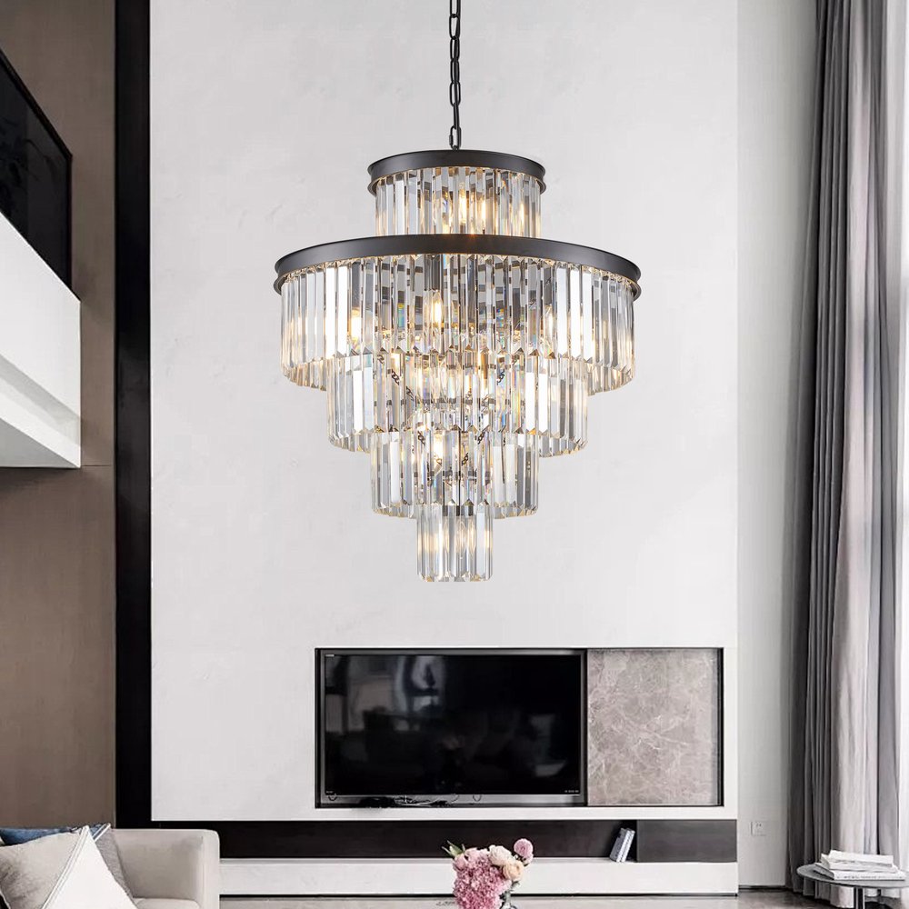 Black Multi Light Metal Chandelier With Black Shades