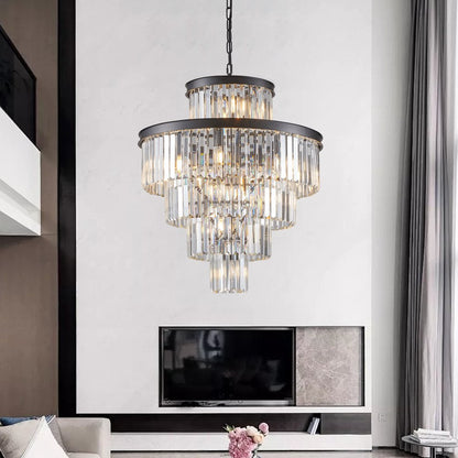 Black Multi Light Metal Chandelier With Black Shades