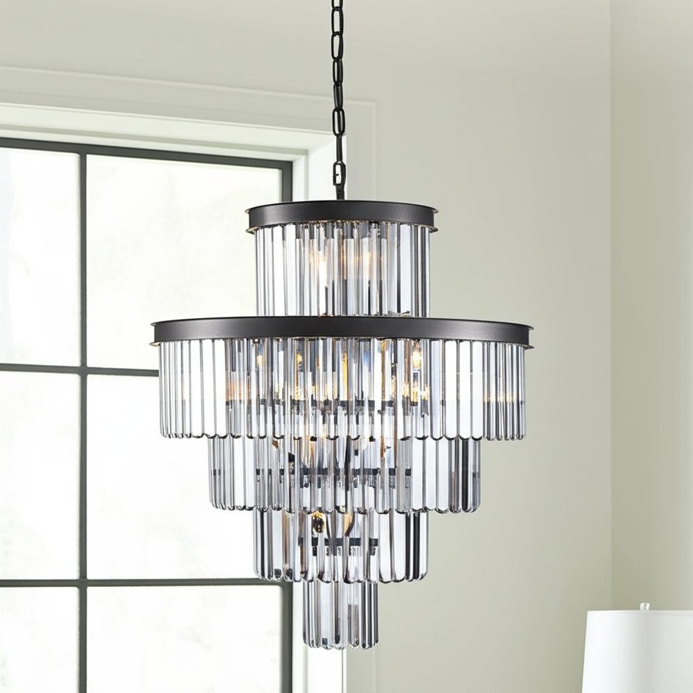 Black Multi Light Metal Chandelier With Black Shades