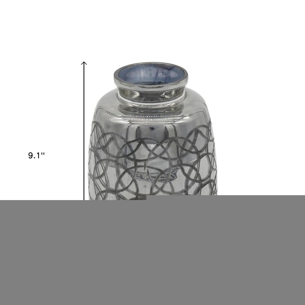 9" Dark Gray Geometric Etched Glass Table Vase