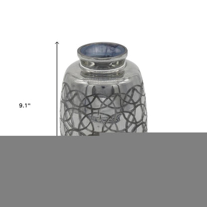 9" Dark Gray Geometric Etched Glass Table Vase