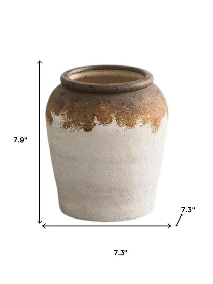 8" Brown And White Color Block Ceramic Round Table Vase