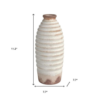 11" Ivory And Brown Round Ceramic Table Vase