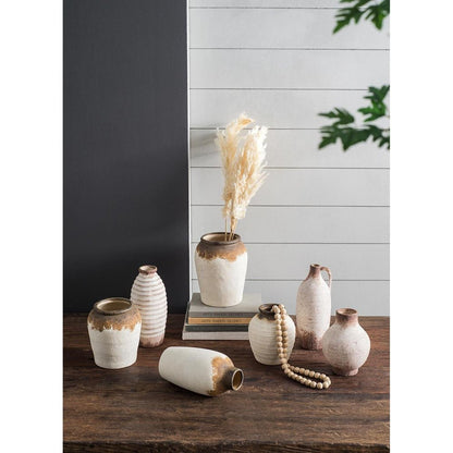 11" Ivory And Brown Round Ceramic Table Vase