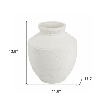 14" White Terracotta Round Jug Vase