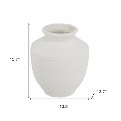 16" White Terracotta Round Jug Vase