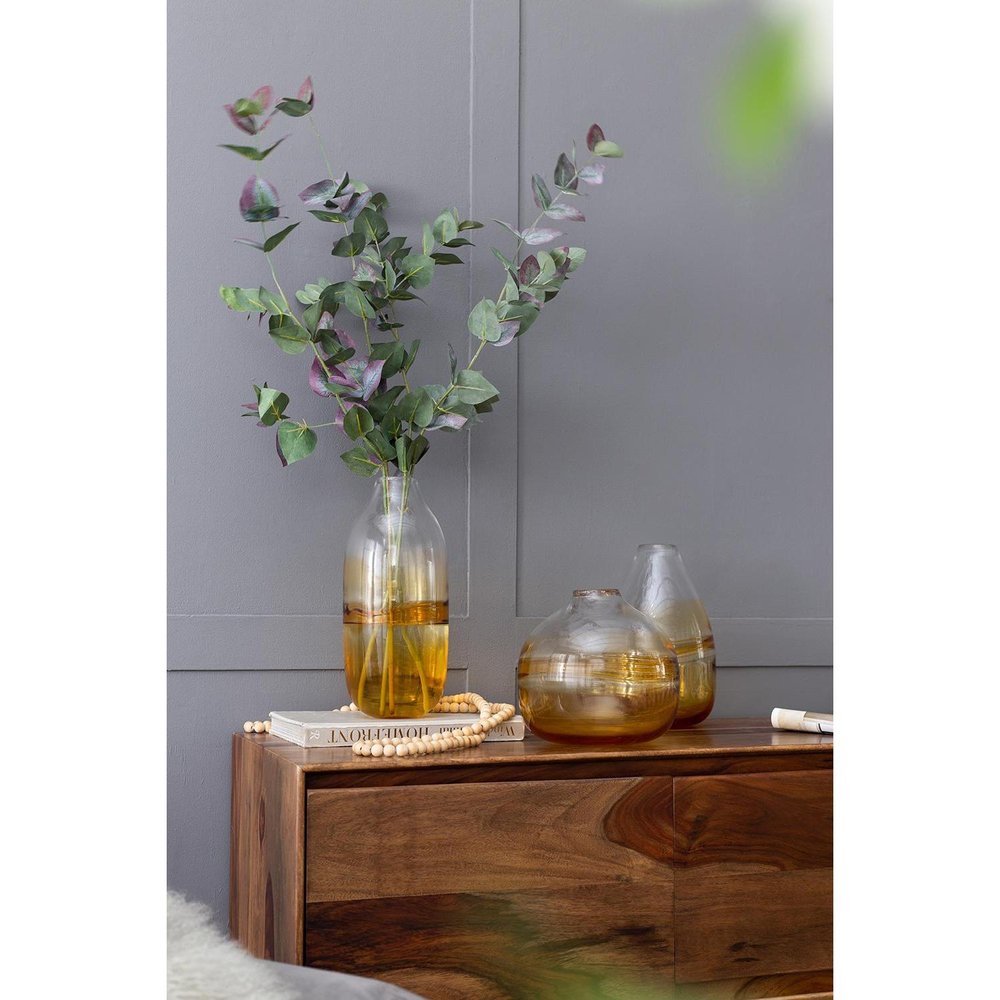 14" Clear And Amber Ombre Glass Round Table Vase