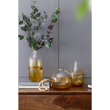 14" Clear And Amber Ombre Glass Round Table Vase