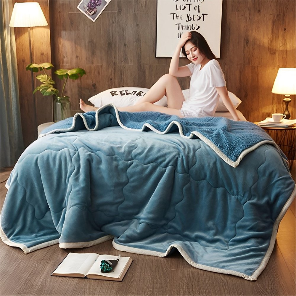 79" X 87" Blue Flannel Woven Throw Blanket