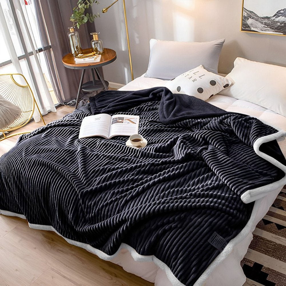 79" X 87" Black Flannel Woven Throw Blanket