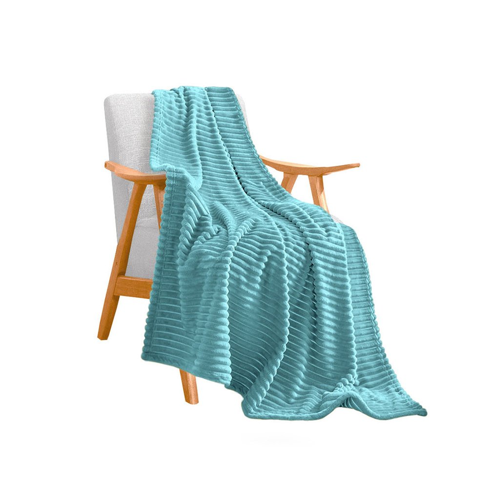 79" X 91" Sky Blue Flannel Woven Striped Throw Blanket