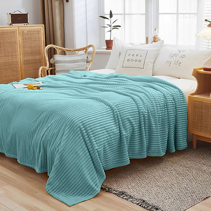 79" X 91" Sky Blue Flannel Woven Striped Throw Blanket