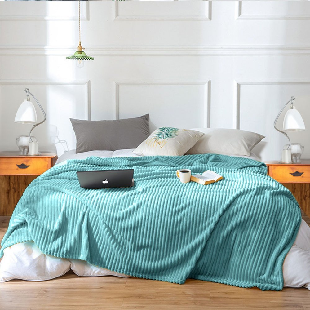 79" X 91" Sky Blue Flannel Woven Striped Throw Blanket