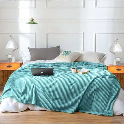 79" X 91" Sky Blue Flannel Woven Striped Throw Blanket
