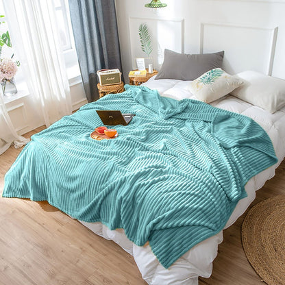 79" X 91" Sky Blue Flannel Woven Striped Throw Blanket