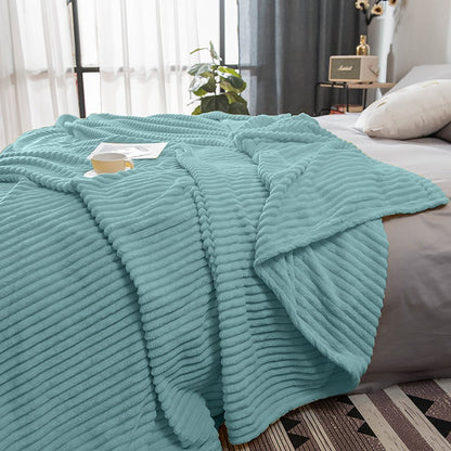 79" X 91" Sky Blue Flannel Woven Striped Throw Blanket