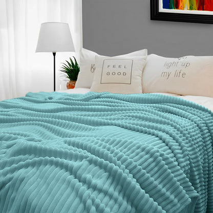79" X 91" Sky Blue Flannel Woven Striped Throw Blanket