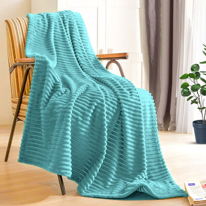 79" X 91" Sky Blue Flannel Woven Striped Throw Blanket