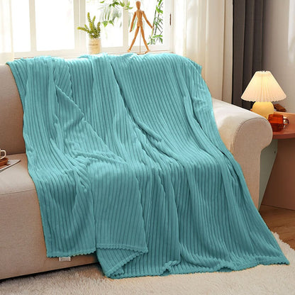79" X 91" Sky Blue Flannel Woven Striped Throw Blanket