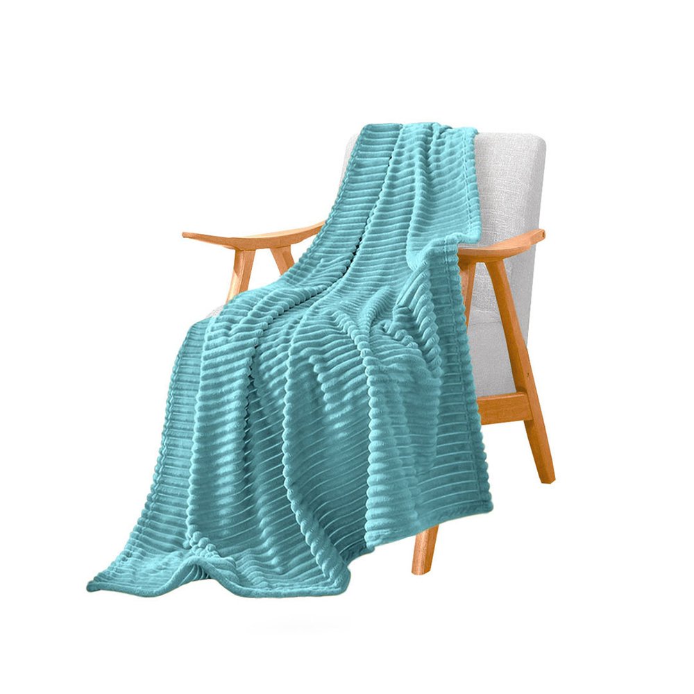 79" X 91" Sky Blue Flannel Woven Striped Throw Blanket
