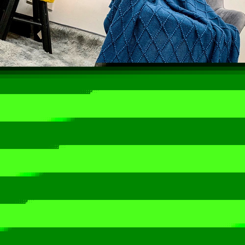 49" X 91" Royal Blue Flannel Knitted Geometric Throw Blanket with Tassels