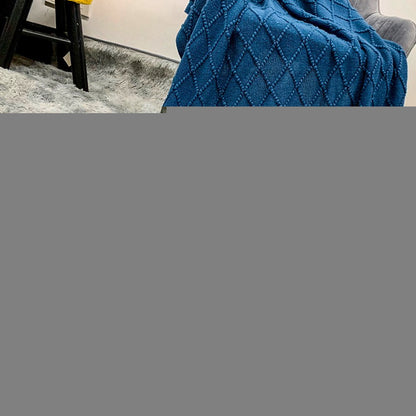 49" X 91" Royal Blue Flannel Knitted Geometric Throw Blanket with Tassels