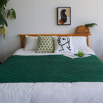 49" X 91" Green Flannel Knitted Geometric Throw Blanket with Tassels
