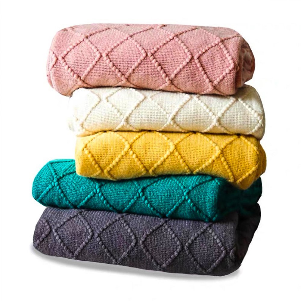 49" X 91" Green Flannel Knitted Geometric Throw Blanket with Tassels