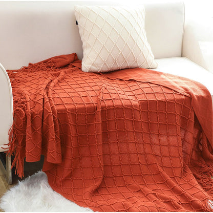 49" X 91" Red Flannel Knitted Geometric Throw Blanket