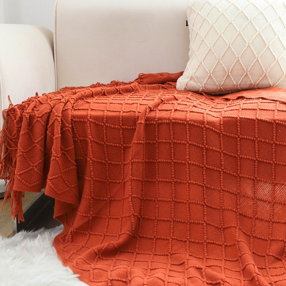 49" X 91" Red Flannel Knitted Geometric Throw Blanket