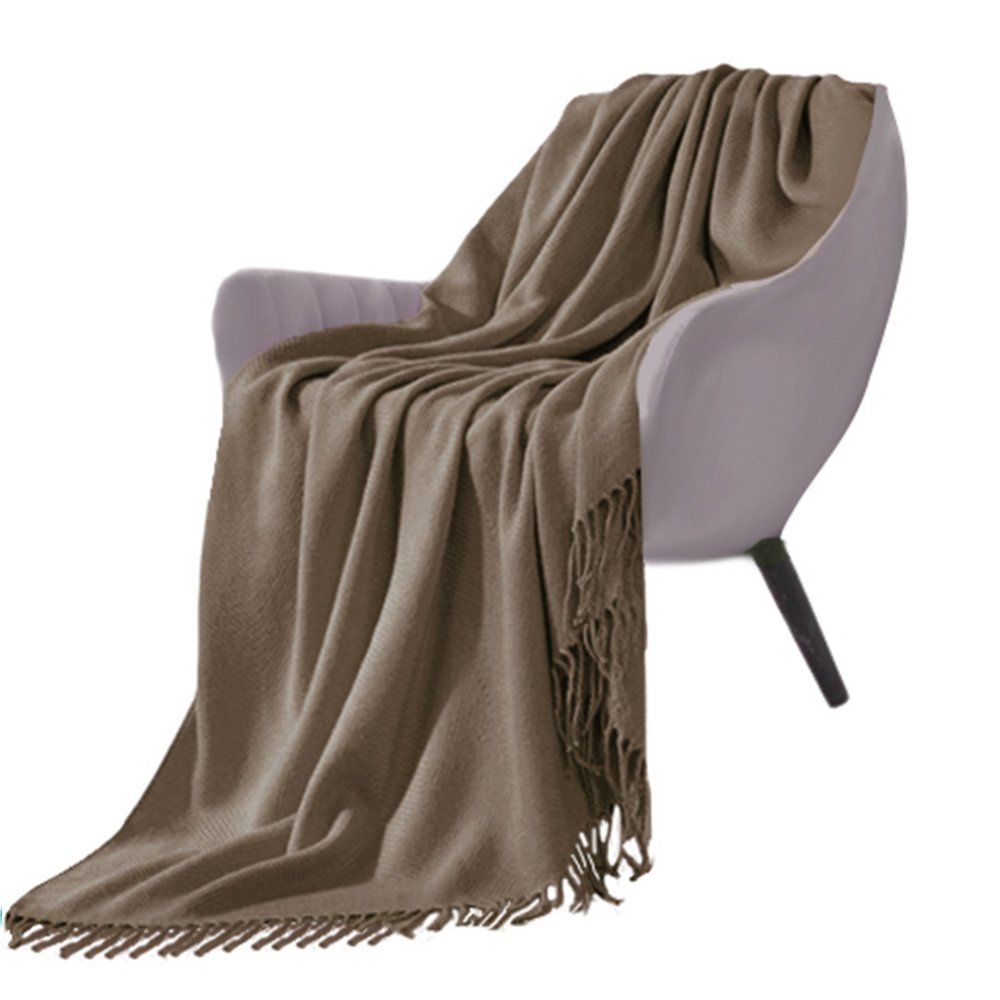 50" X 87" Coffee Acrylic Knitted Throw Blanket with Fringe