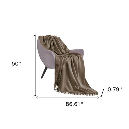 50" X 87" Coffee Acrylic Knitted Throw Blanket with Fringe