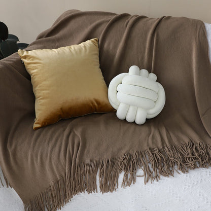 50" X 87" Coffee Acrylic Knitted Throw Blanket with Fringe