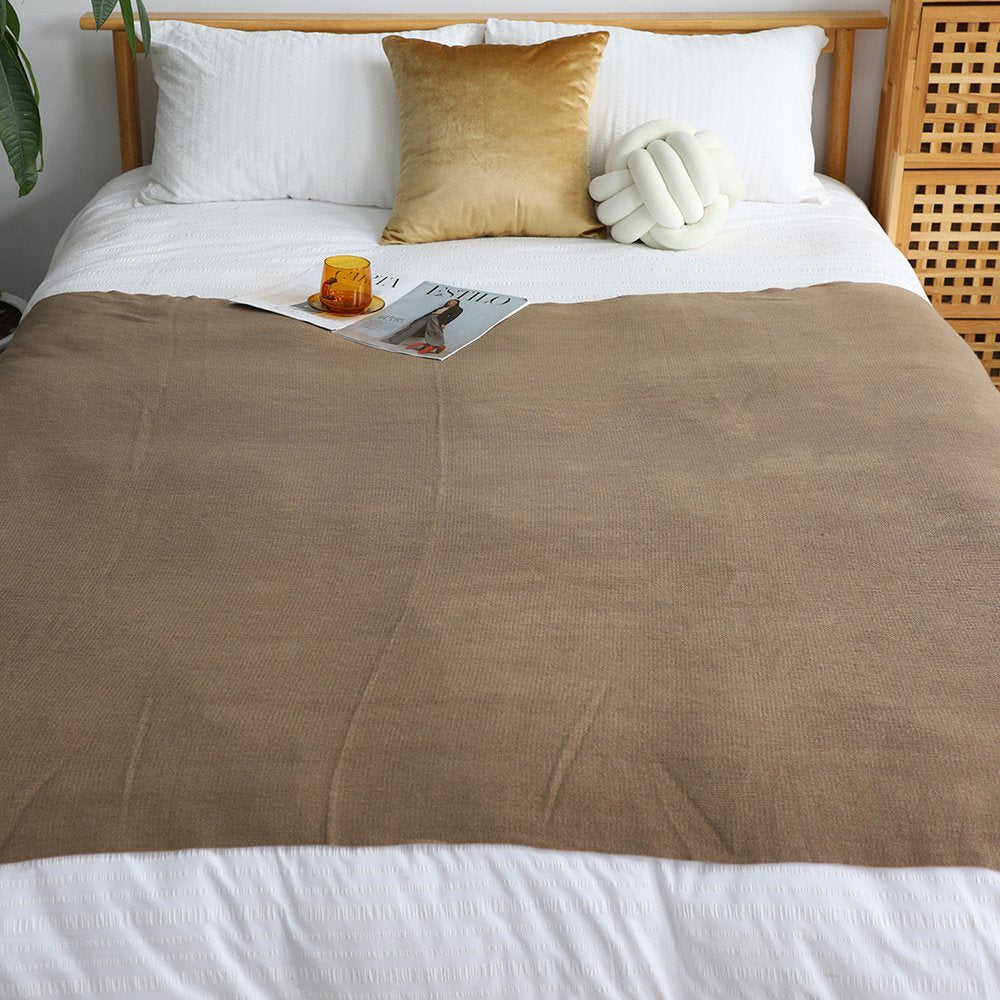50" X 87" Coffee Acrylic Knitted Throw Blanket with Fringe
