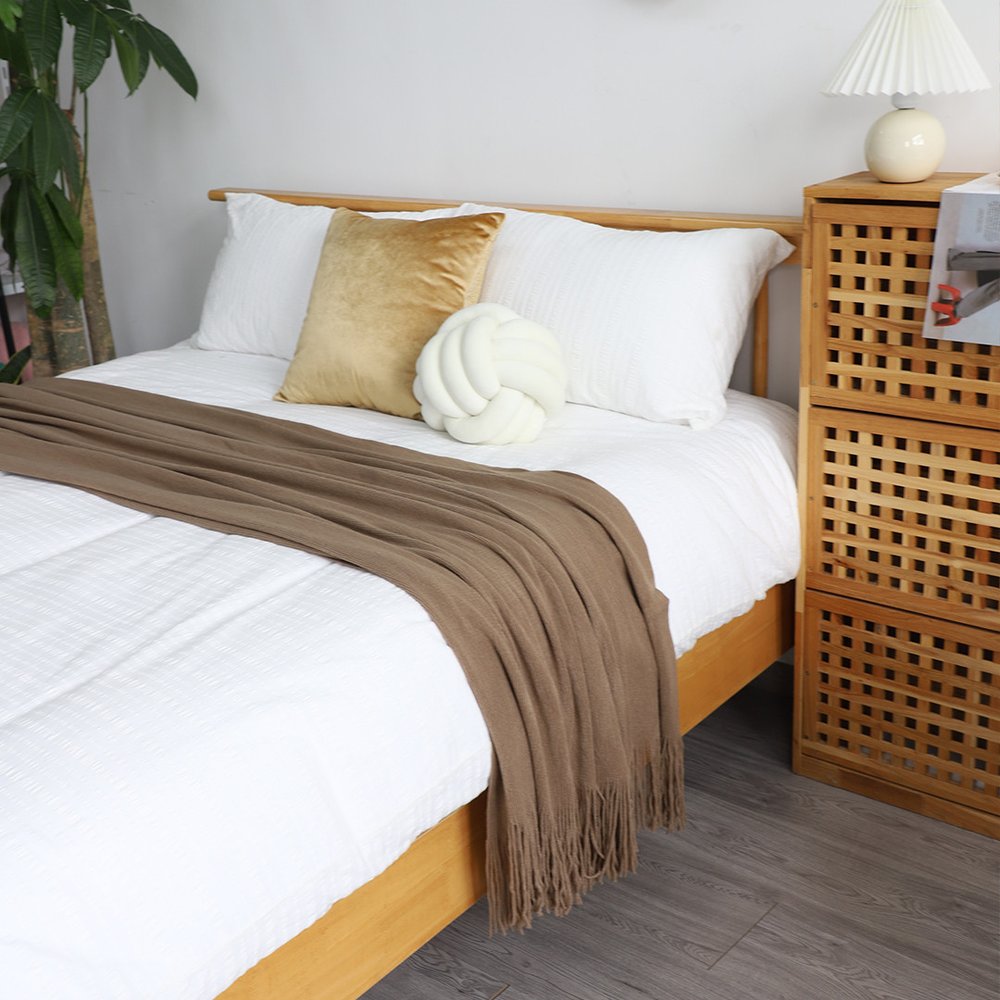 50" X 87" Coffee Acrylic Knitted Throw Blanket with Fringe