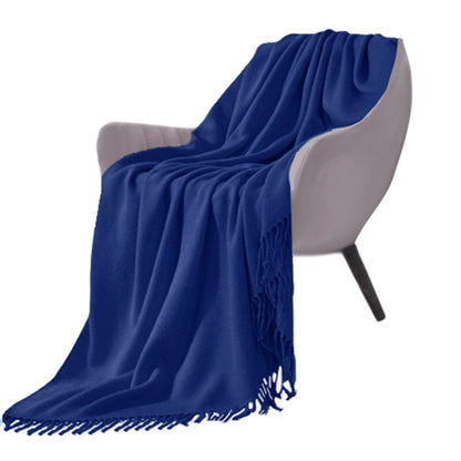 50" X 87" Royal Blue Acrylic Knitted Throw Blanket with Fringe