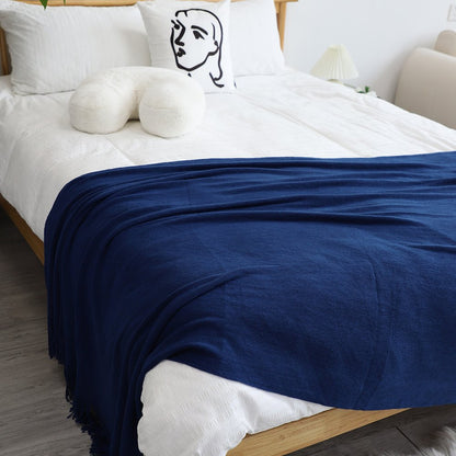 50" X 87" Royal Blue Acrylic Knitted Throw Blanket with Fringe