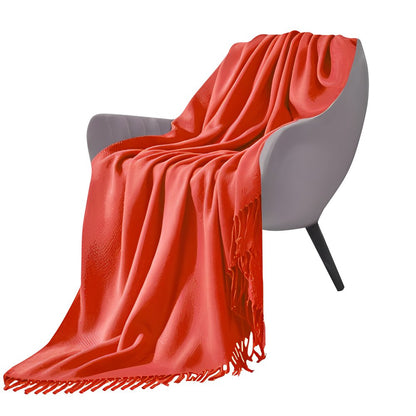 50" X 87" Orange Acrylic Knitted Throw Blanket with Fringe