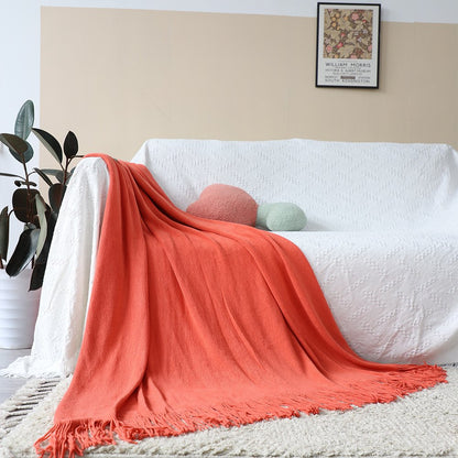 50" X 87" Orange Acrylic Knitted Throw Blanket with Fringe