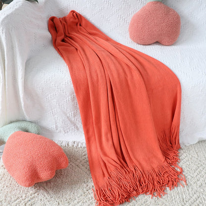 50" X 87" Orange Acrylic Knitted Throw Blanket with Fringe