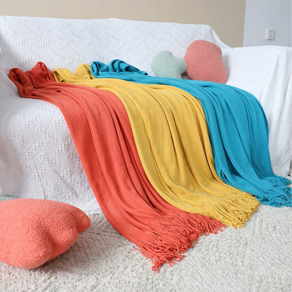 50" X 87" Orange Acrylic Knitted Throw Blanket with Fringe