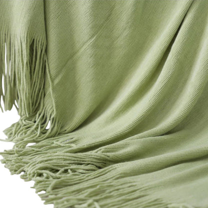 50" X 87" Green Acrylic Knitted Throw Blanket with Fringe
