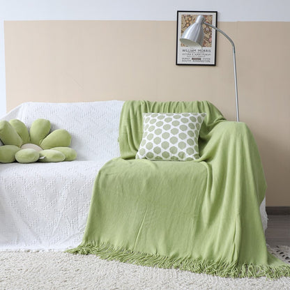 50" X 87" Green Acrylic Knitted Throw Blanket with Fringe