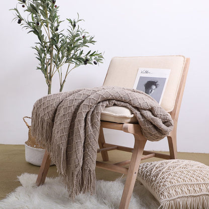 50" X 67" Green Flannel Knitted Geometric Throw Blanket