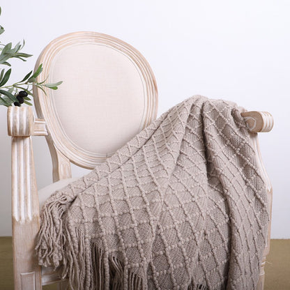 50" X 67" Green Flannel Knitted Geometric Throw Blanket